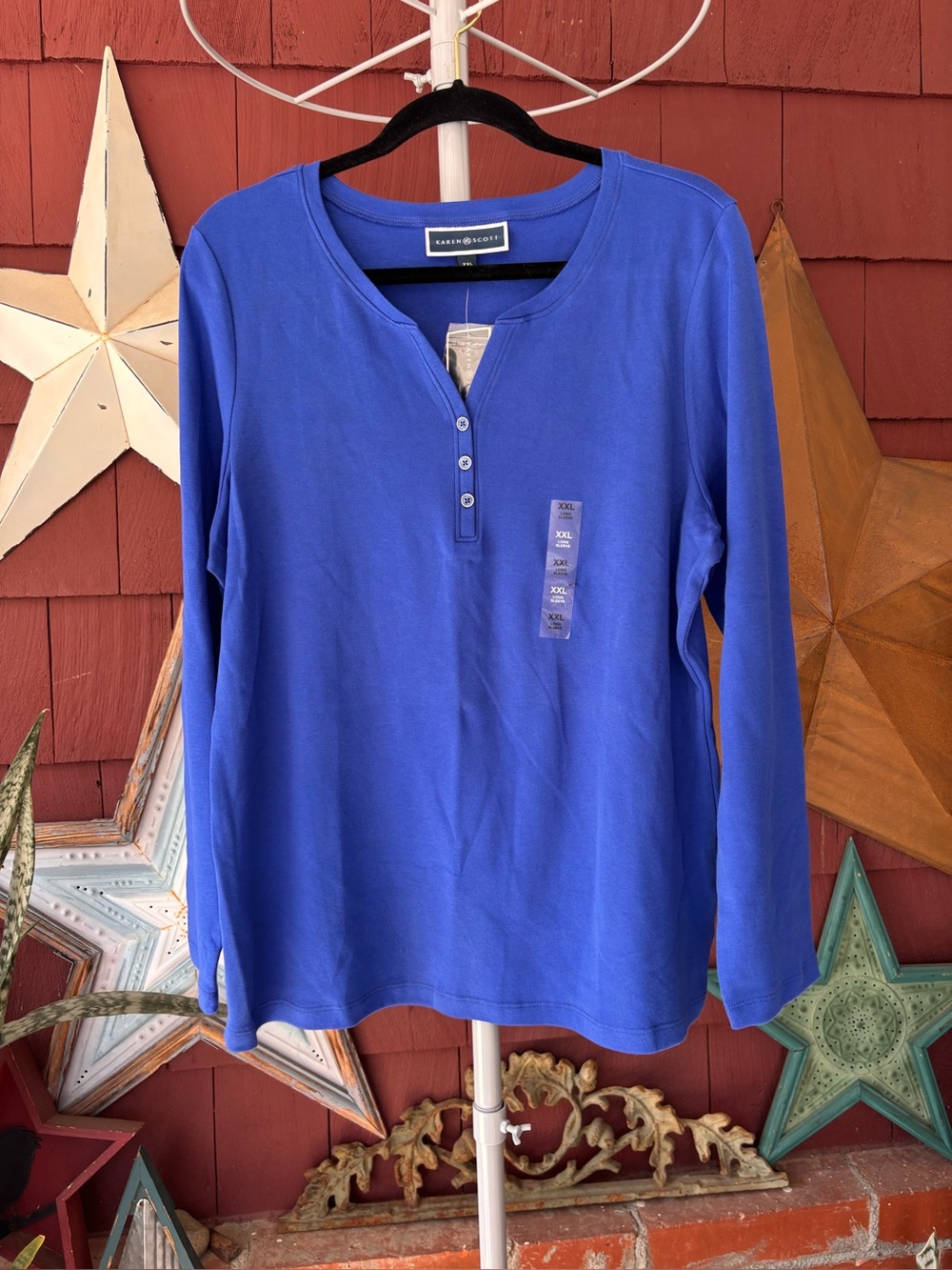Y2K Karen Scott Dee Blue Long Sleeve 1/4 Button Front Top Women’s Plus Size XXL